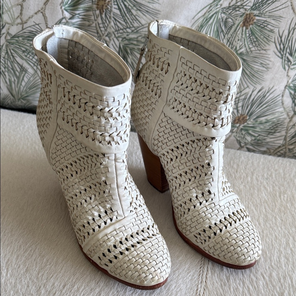 Rag & Bone White Heeled Woven Boots
